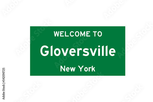 Gloversville, New York, USA. City limit sign on transparent background.  photo