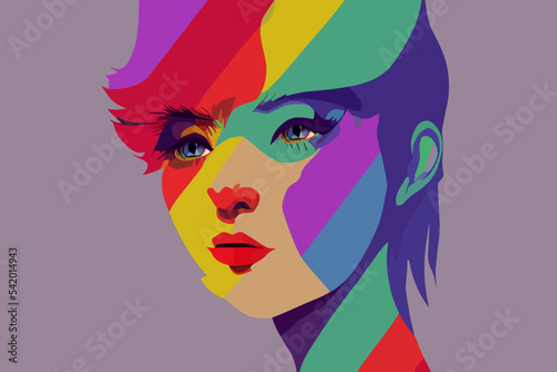 Girl blue eyes expresses tolerance for lgbtq+ pride, rainbow paraphernalia,