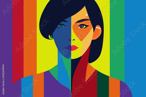 Lgbtq+ pride and tolerance girl, illustration, rainbow