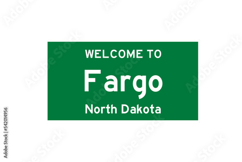 Fargo, North Dakota, USA. City limit sign on transparent background.  photo