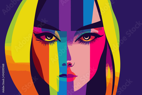 Girl with proud gaze expresses tolerance towards lgbtq+ pride, rainbow paraphernalia,