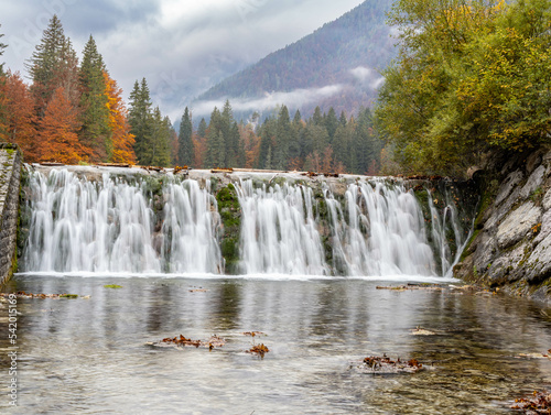 Waterfall in Fusini inferior lake, Italy