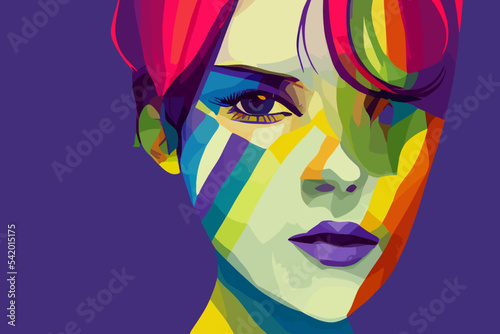 Lgbtq+ pride and tolerance girl brown eyes, rainbow coloured hair