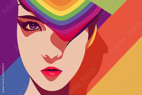 Girl expresses tolerance for lgbtq  pride  rainbow paraphernalia  illustration 