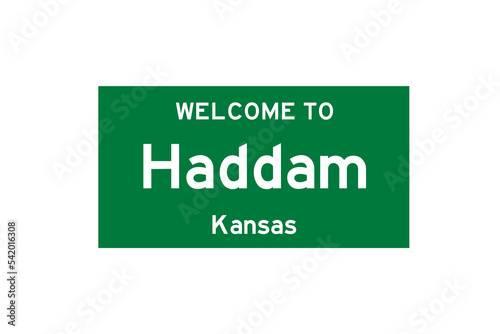 Haddam, Kansas, USA. City limit sign on transparent background.  photo