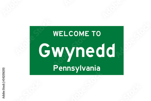 Gwynedd, Pennsylvania, USA. City limit sign on transparent background.  photo