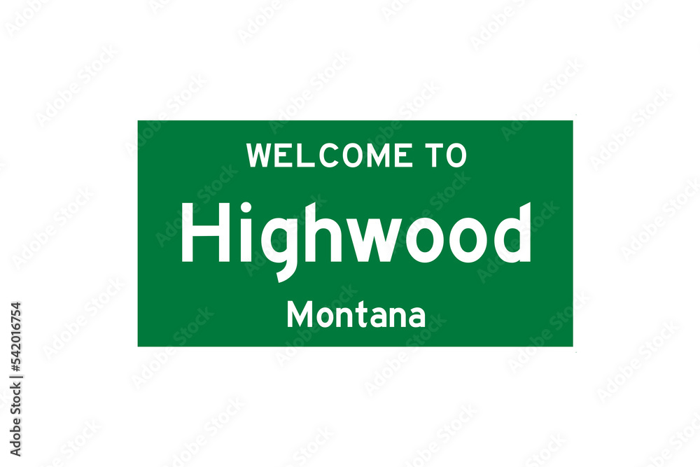 Highwood, Montana, USA. City limit sign on transparent background. 