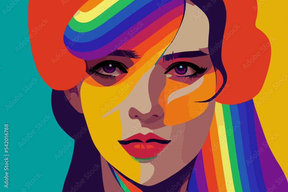 Fototapeta premium Lgbtq+ pride and tolerance girl straight look, rainbow