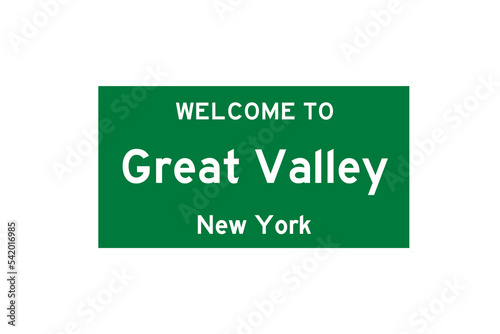 Great Valley, New York, USA. City limit sign on transparent background.  photo