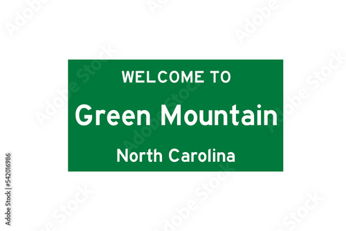 Green Mountain, North Carolina, USA. City limit sign on transparent background.  photo