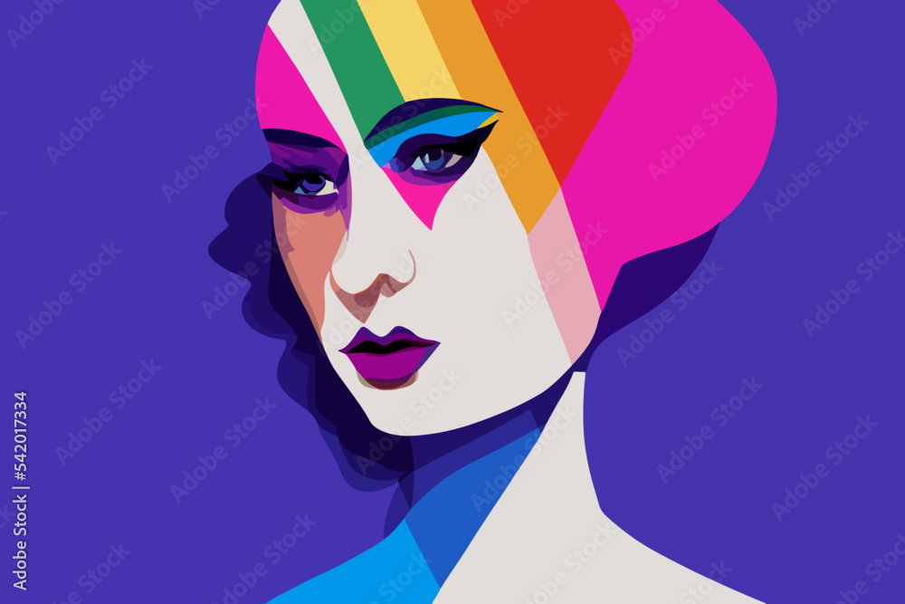 Girl expresses tolerance for lgbtq+ pride, rainbow paraphernalia, illustration,