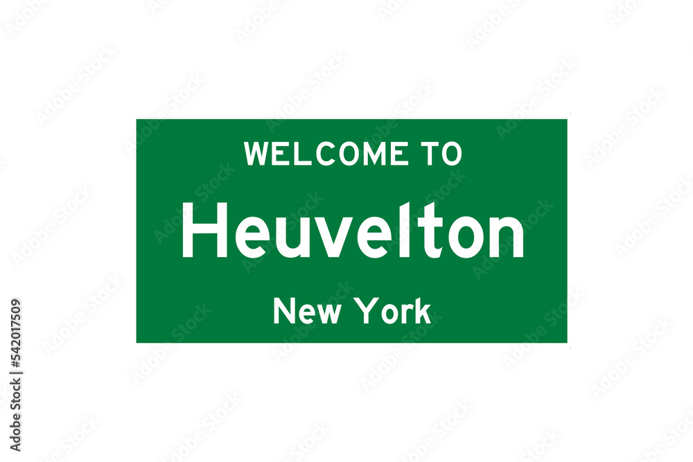 Heuvelton, New York, USA. City limit sign on transparent background. 
