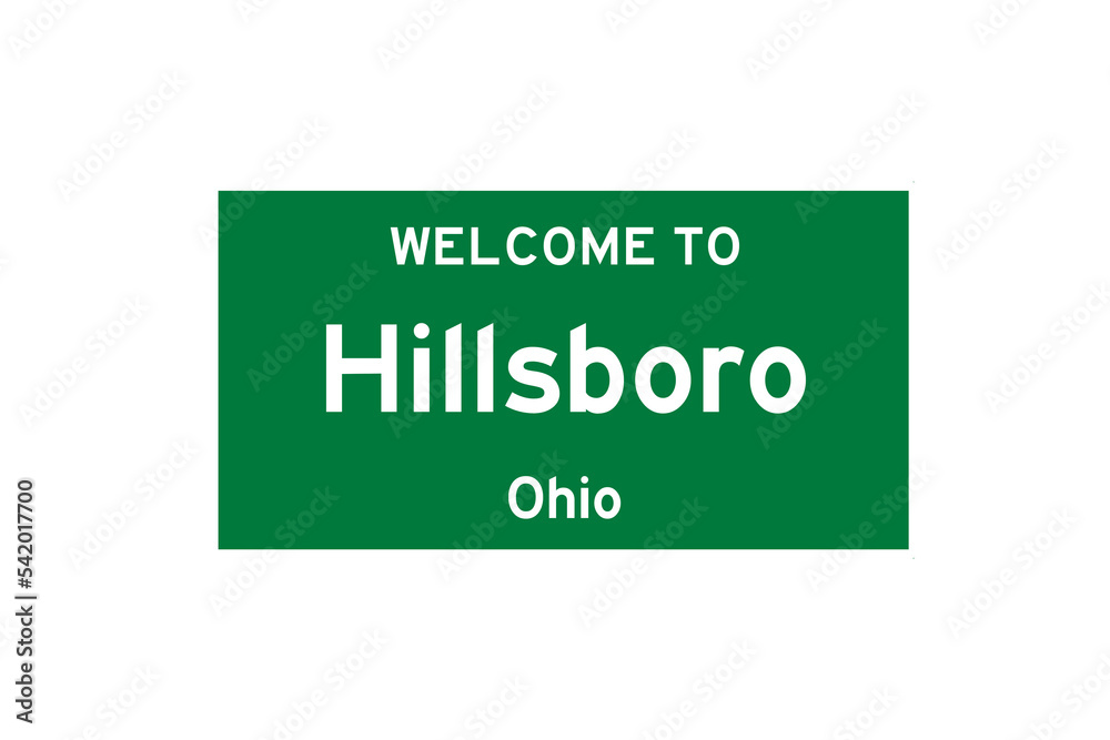 Hillsboro, Ohio, USA. City limit sign on transparent background. Hillsboro, Ohio, USA. City limit sign on transparent background.