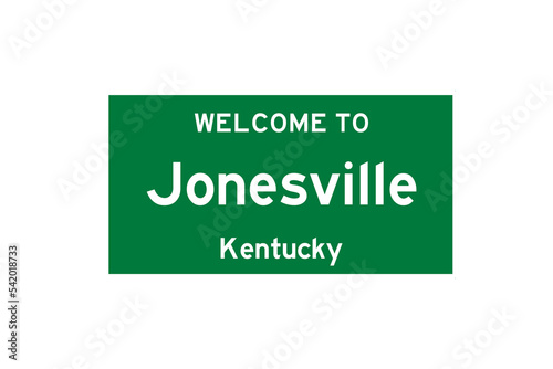 Jonesville, Kentucky, USA. City limit sign on transparent background.  photo