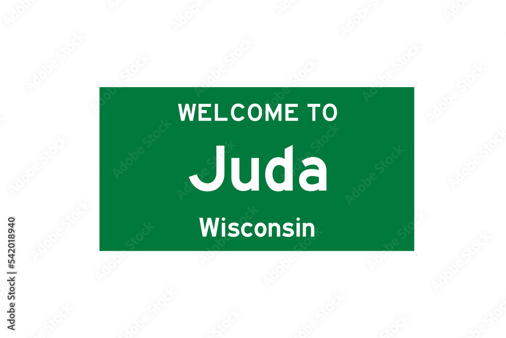 Juda, Wisconsin, USA. City limit sign on transparent background. Juda, Wisconsin, USA. City limit sign on transparent background.
