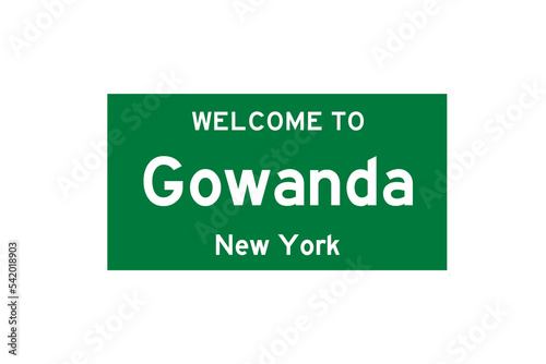 Gowanda, New York, USA. City limit sign on transparent background.  photo