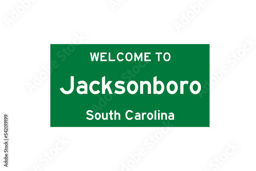 Jacksonboro, South Carolina, USA. City limit sign on transparent background.  photo