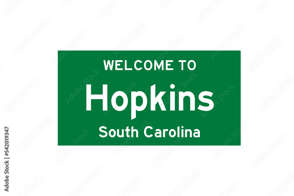 Hopkins, South Carolina, USA. City limit sign on transparent background. 