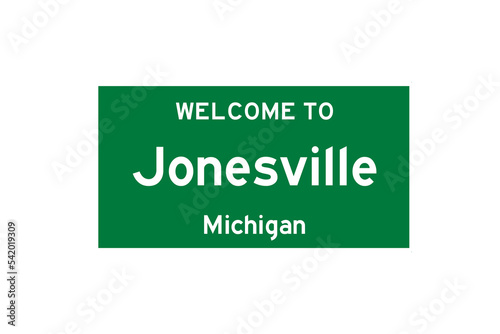 Jonesville, Michigan, USA. City limit sign on transparent background.  photo