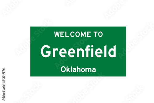 Greenfield, Oklahoma, USA. City limit sign on transparent background.  photo