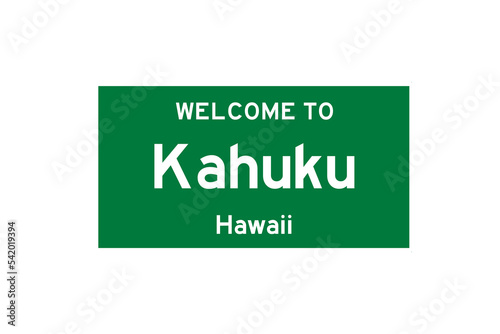 Kahuku, Hawaii, USA. City limit sign on transparent background.  photo