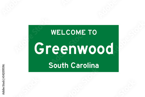 Greenwood, South Carolina, USA. City limit sign on transparent background. 