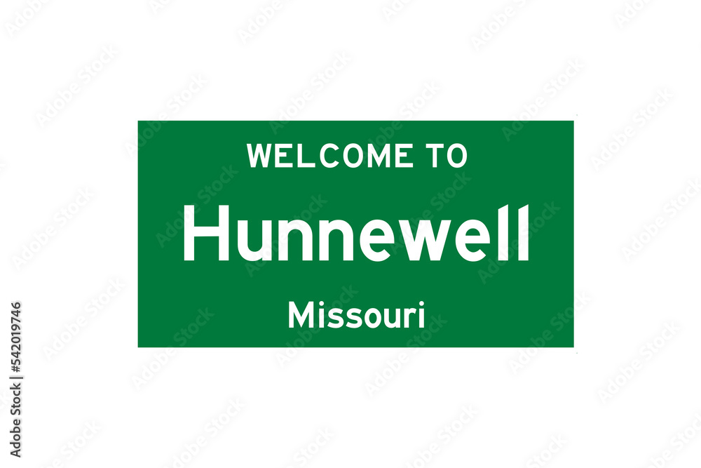 Hunnewell, Missouri, USA. City limit sign on transparent background. 