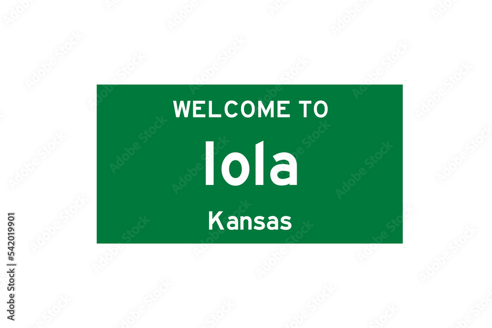 Iola, Kansas, USA. City limit sign on transparent background. Iola, Kansas, USA. City limit sign on transparent background.