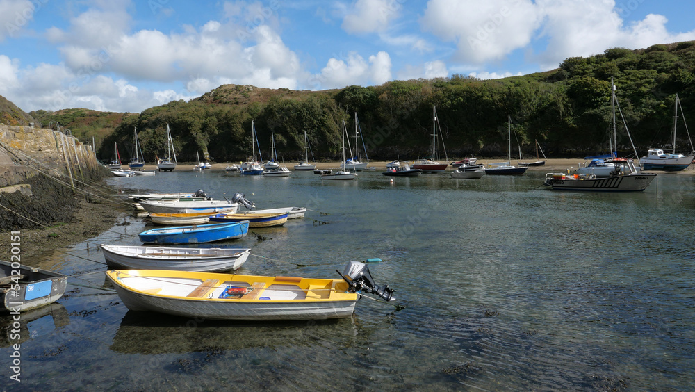 Small boats moored in the harbour at Solva,