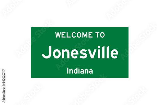 Jonesville, Indiana, USA. City limit sign on transparent background.  photo