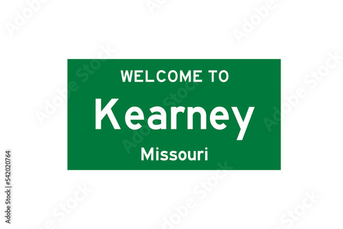 Kearney, Missouri, USA. City limit sign on transparent background.  photo