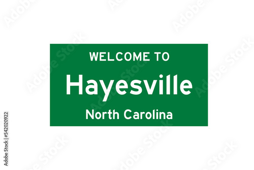Hayesville, North Carolina, USA. City limit sign on transparent background.  photo