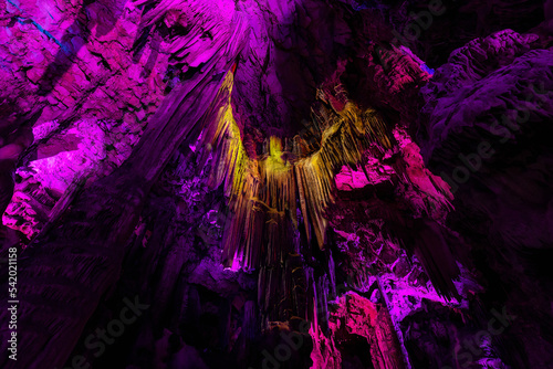 Saint Michael's Cave with colorful lights with Angel. Natural Rock Formation. Gibraltar, UK. Nature Background © edb3_16