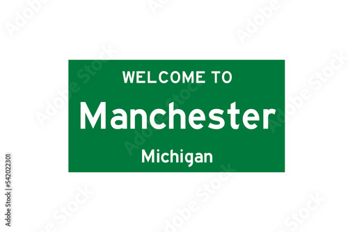 Manchester, Michigan, USA. City limit sign on transparent background.  photo