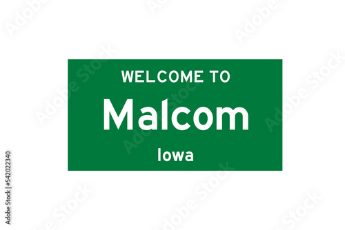 Malcom, Iowa, USA. City limit sign on transparent background.  photo