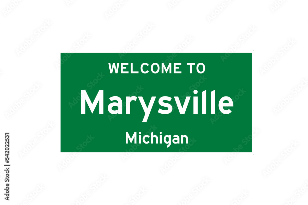 Marysville, Michigan, USA. City limit sign on transparent background. 