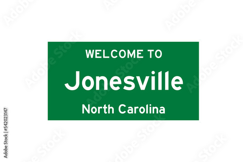 Jonesville, North Carolina, USA. City limit sign on transparent background.  photo
