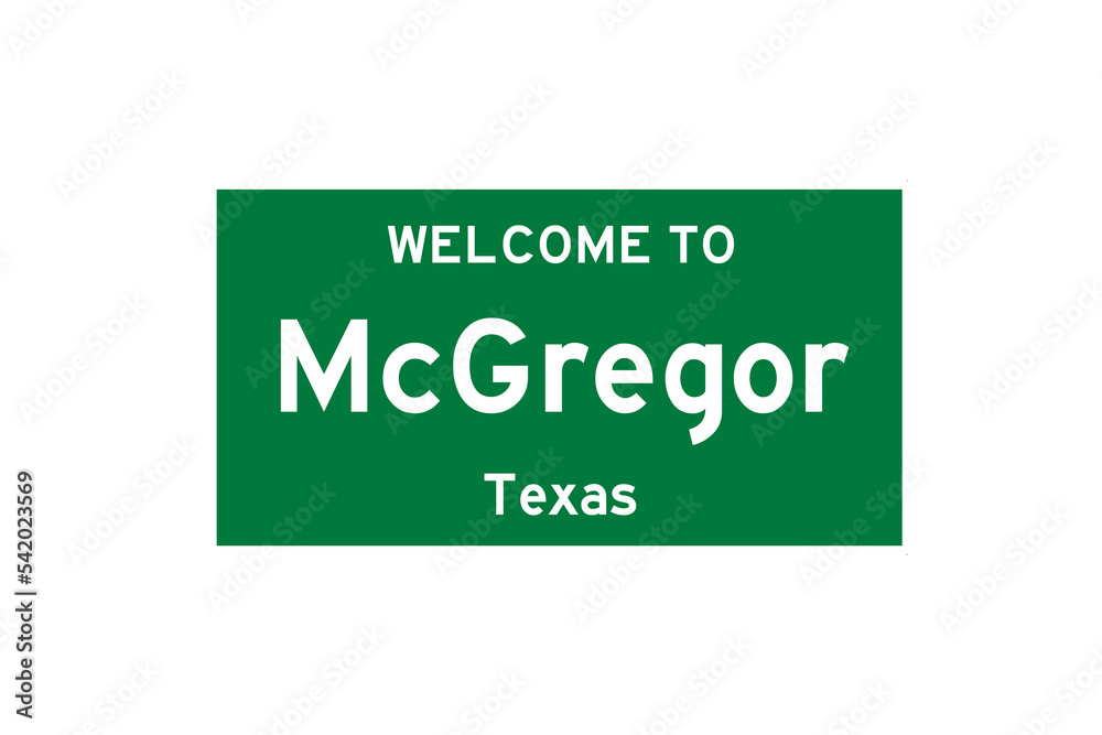 McGregor, Texas, USA. City limit sign on transparent background. 