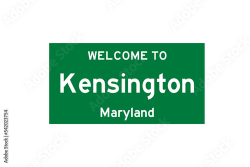 Kensington, Maryland, USA. City limit sign on transparent background.  photo