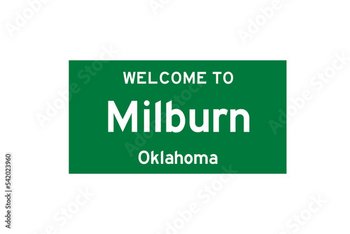 Milburn, Oklahoma, USA. City limit sign on transparent background.  photo