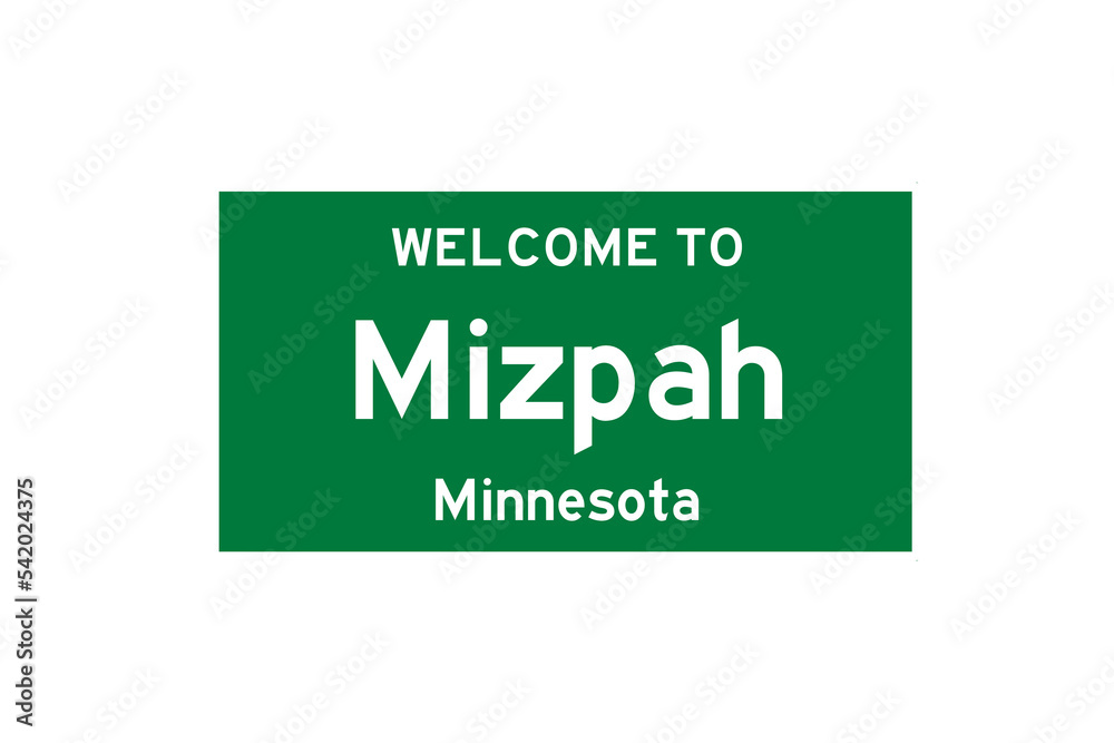 Mizpah, Minnesota, USA. City limit sign on transparent background. 