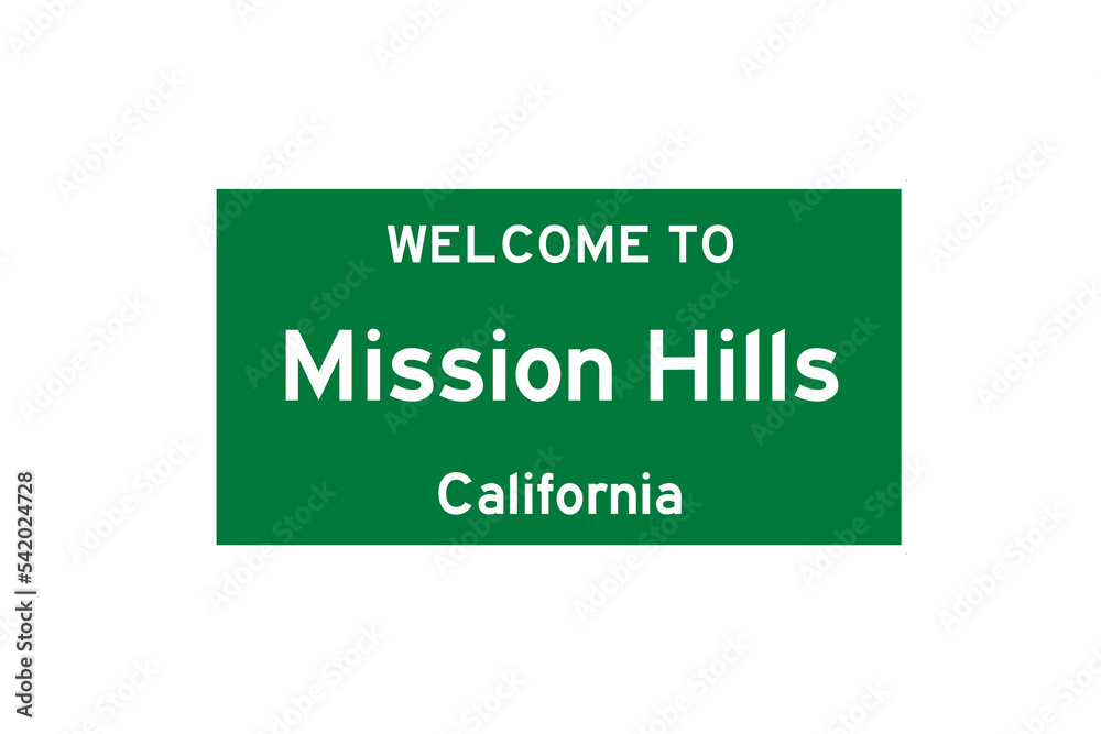 Mission Hills, California, USA. City limit sign on transparent background. 