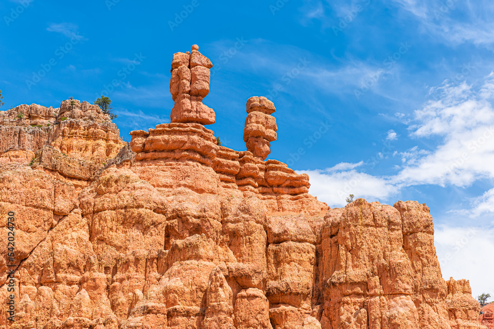 Hoodoos orange rock sandstone formations at Bryce Canyon National Park in Utah Queens Garden Navajo Loop trail