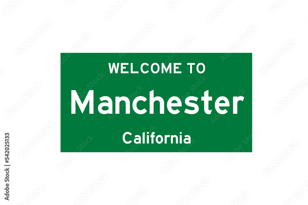 Manchester, California, USA. City limit sign on transparent background. 
