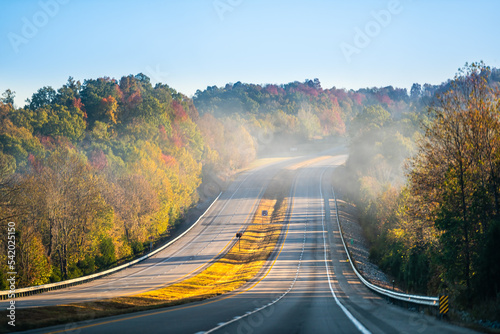 Wallpaper Mural Fog mist covering forest trees at sunrise in West Virginia rural countryside by New River Gorge in morning autumn fall near interstate road highway 64 Torontodigital.ca