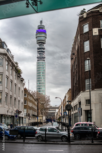 The BT Communication Tower is a grade II listed communications tower located in Fitzrovia, London, photo