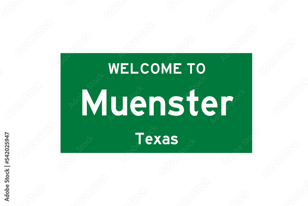 Muenster, Texas, USA. City limit sign on transparent background. Muenster, Texas, USA. City limit sign on transparent background.