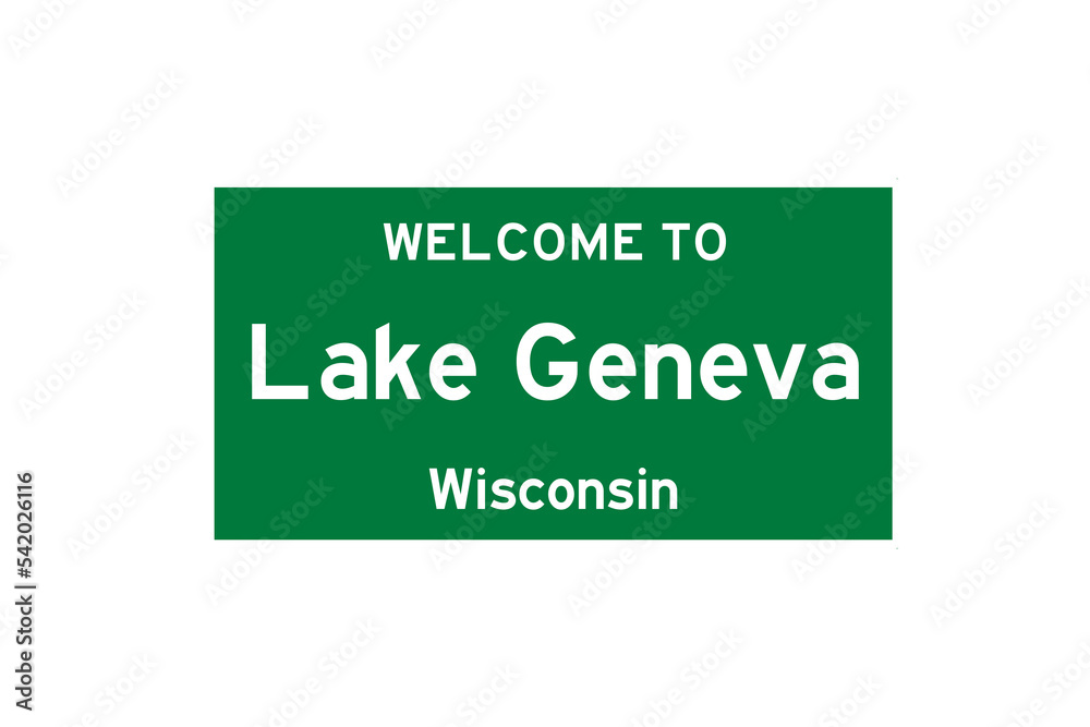 Lake Geneva, Wisconsin, USA. City limit sign on transparent background. Lake Geneva, Wisconsin, USA. City limit sign on transparent background.
