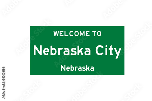 Nebraska City, Nebraska, USA. City limit sign on transparent background.  photo