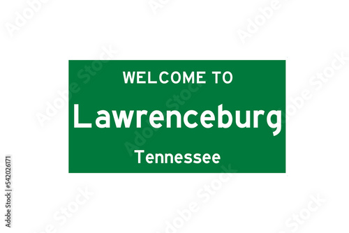 Lawrenceburg, Tennessee, USA. City limit sign on transparent background.  photo